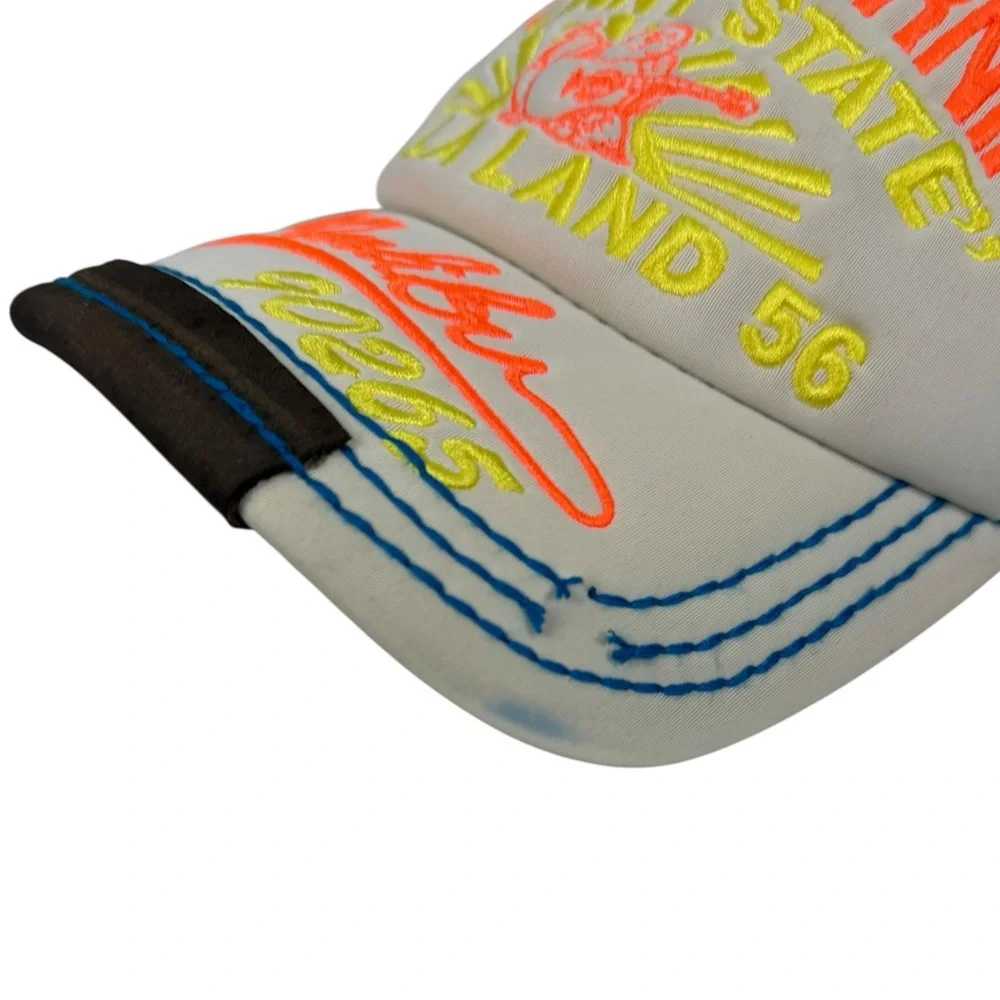 True Religion Malibu 90265 Strapback Trucker Hat Orange Neon California Vintage - Picture 10 of 13